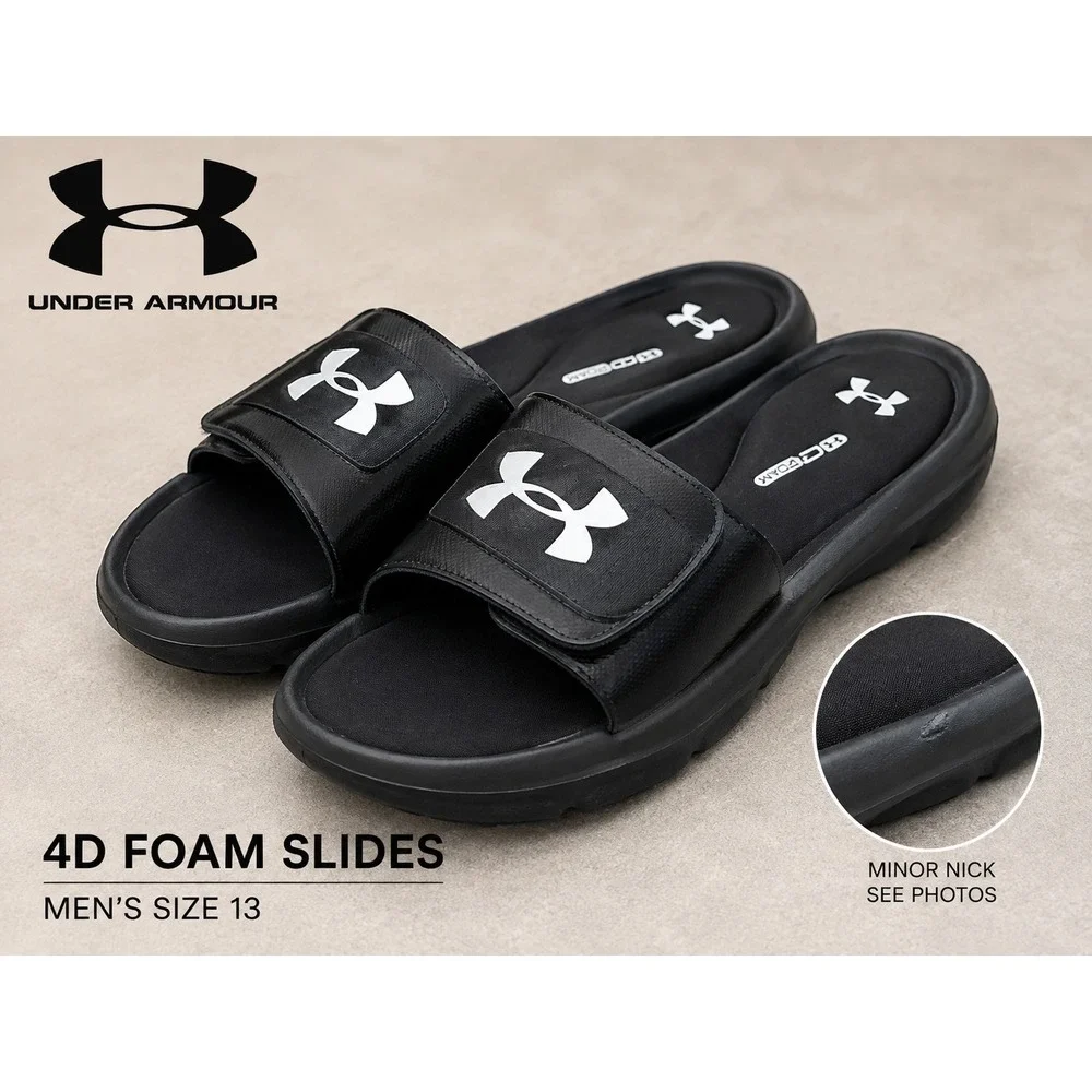 Under Armour Ignite 4D Slide Sandals Mens 13 Black Comfort Recovery Slip-On